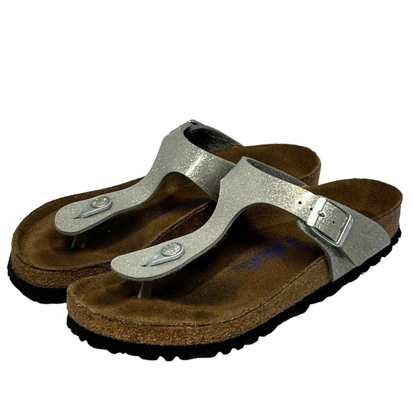 BIRKENSTOCK GIZEH Soft Footbed Silver Sparkle Thong Sandals Women's 37 US 6-6.5 - Picture 2 of 16